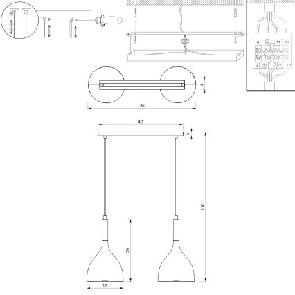 Hängeleuchte NOAK 2xE27/15W/230V weiß/glänzendes Chrom
