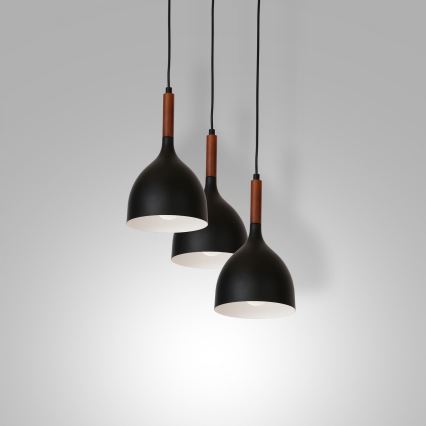 Hängeleuchte NOAK WOOD 3xE27/15W/230V schwarz/Buche