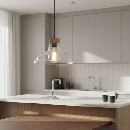 Hängeleuchte SINGLE mit Kabel, 1xE27/60W/230V, Ø 28 cm, Eiche