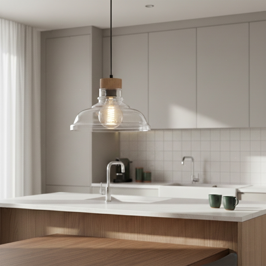 Hängeleuchte SINGLE mit Kabel, 1xE27/60W/230V, Ø 28 cm, Eiche
