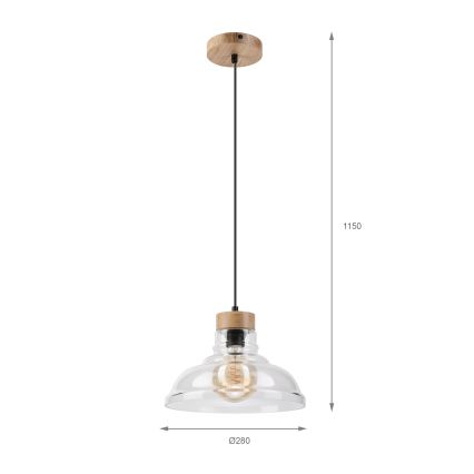 Hängeleuchte SINGLE mit Kabel, 1xE27/60W/230V, Ø 28 cm, Eiche