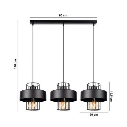 Hängeleuchte VEST 3xE27/60W/230V schwarz