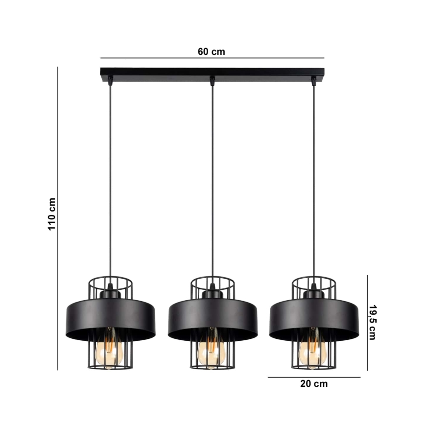 Hängeleuchte VEST 3xE27/60W/230V schwarz