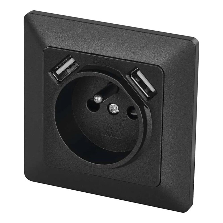 Haushaltssteckdose mit USB 250V/16A anthrazit