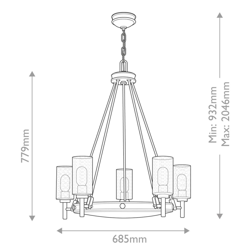 Hinkley - Kronleuchter mit Kette COLLIER 5xE27/40W/230V Ø 68,5 cm schwarz