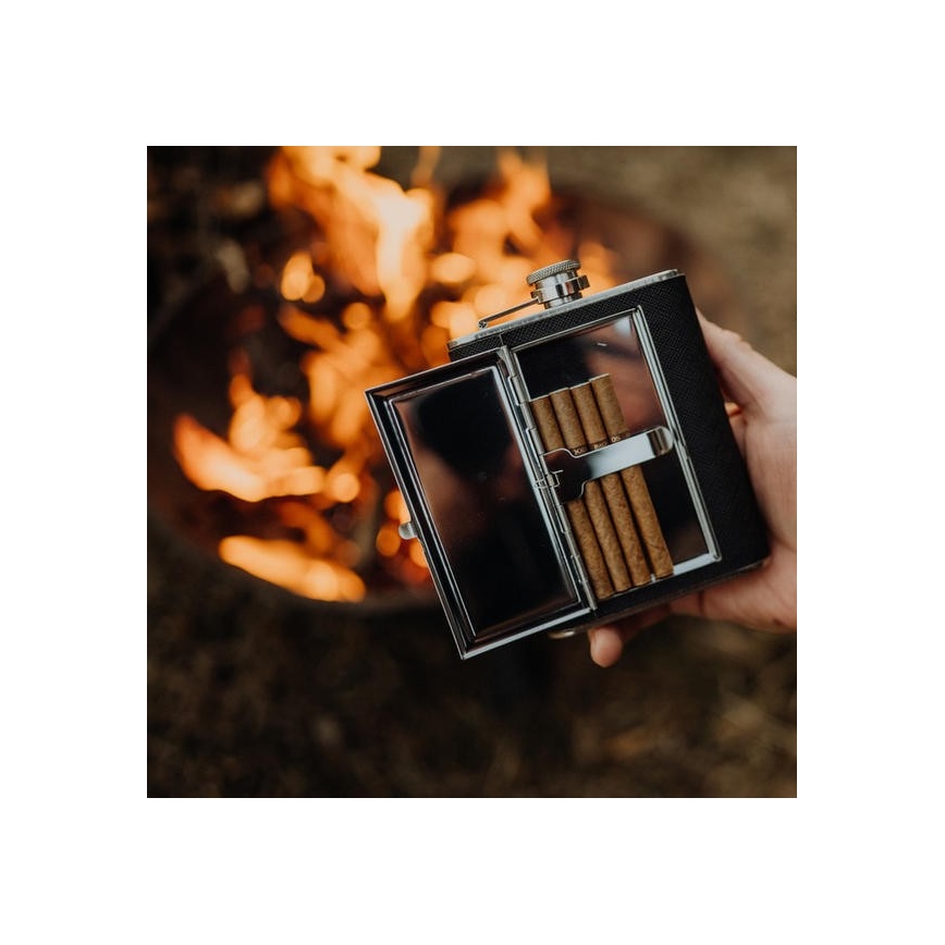 Hip flask mit cigar Tasche 175 ml schwarz