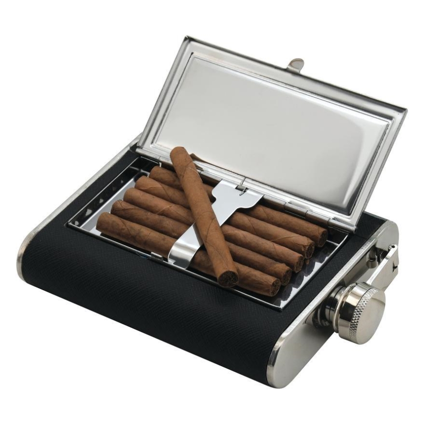 Hip flask mit cigar Tasche 175 ml schwarz