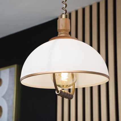 Höhenverstellbare Pendelleuchte RAMONA 1xE27/60W/230V Braun/Weiß/Eiche