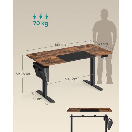 Höhenverstellbarer Schreibtisch SOLEA-X Braun/Schwarz