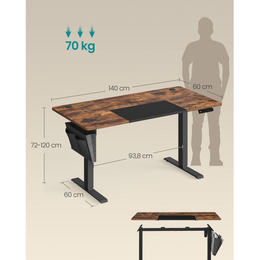 Höhenverstellbarer Schreibtisch SOLEA-X Braun/Schwarz