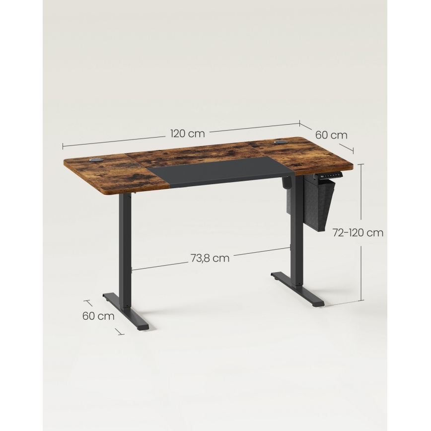 Höhenverstellbarer Schreibtisch SOLEA-X braun/schwarz