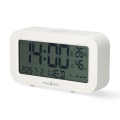 Horloge numérique avec alarme, thermomètre et hygromètre — fonctionne avec 2 piles AA — blanc