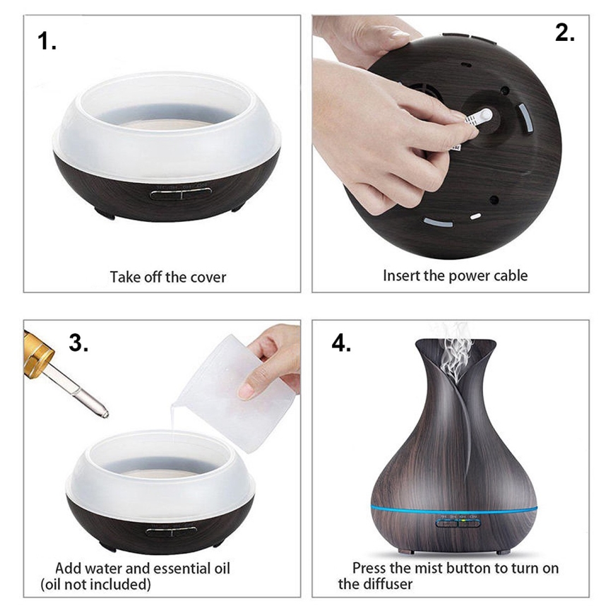 Humidificateur et ioniseur d'air LED RGB 400 ml