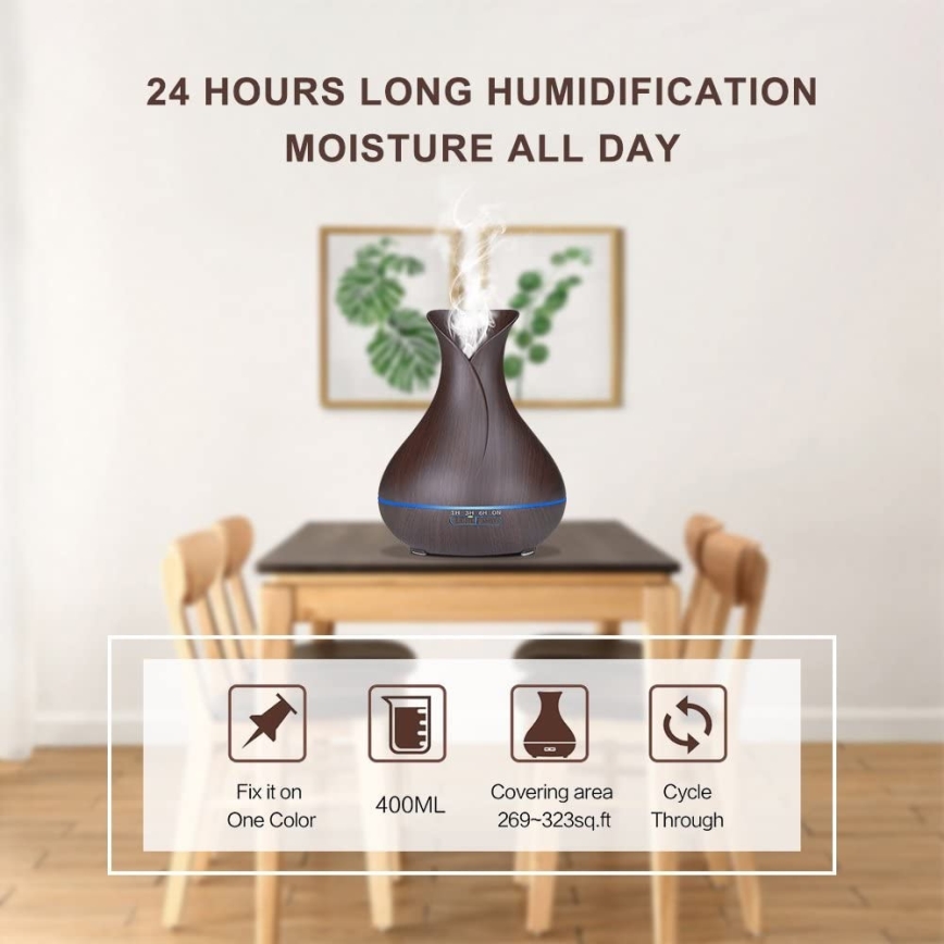 Humidificateur et ioniseur d'air LED RGB 400 ml