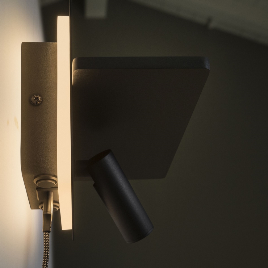 Ideal Lux - Applique murale spot LED PIANO LED/10W/230V CRI 90 USB noire