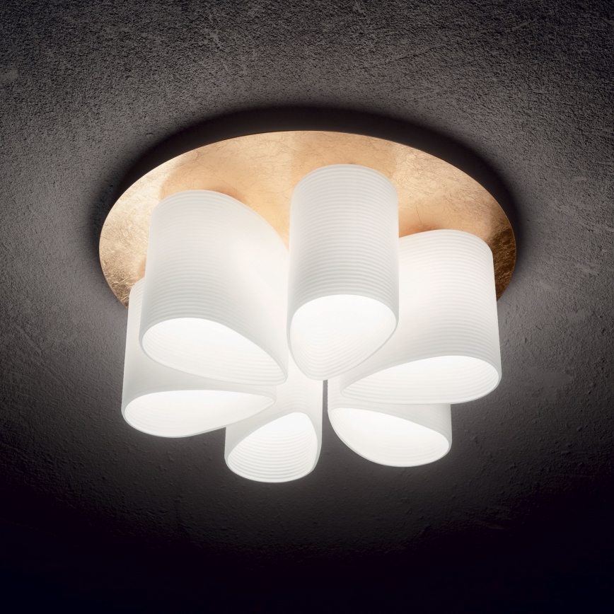Ideal Lux - Deckenleuchte DAISY 6xE27/52W/230V d 60 cm golden/weiß