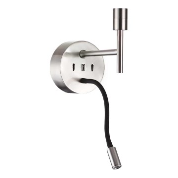 Ideal Lux - Flexible LED-Leuchte mit Halterung SET UP 1xE27/42W + LED/3W/230V CRI 90 USB glänzendes Chrom
