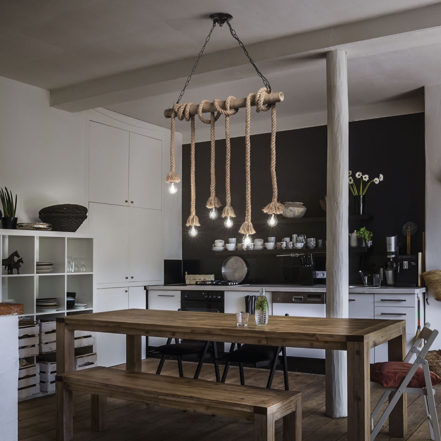 Ideal Lux - Hängeleuchte CANAPA 6xE27/15W/230V braun