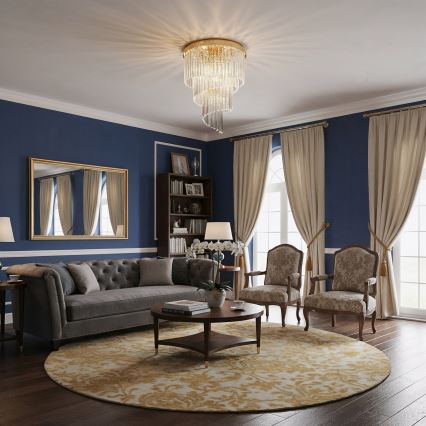 Ideal Lux - Kristall-Anbaukronleuchter CARLTON 12xE14/40W/230V d 50 cm golden