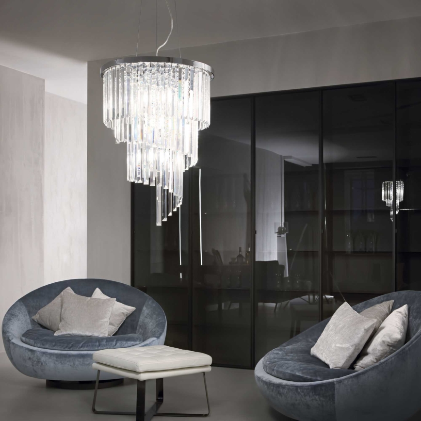 Ideal Lux - Kristall-Kronleuchter an Aufhängung CARLTON 12xE14/40W/230V d 50 cm glänzendes Chrom