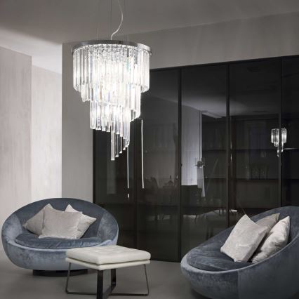 Ideal Lux - Kristall-Kronleuchter an Aufhängung CARLTON 12xE14/40W/230V d 50 cm glänzendes Chrom