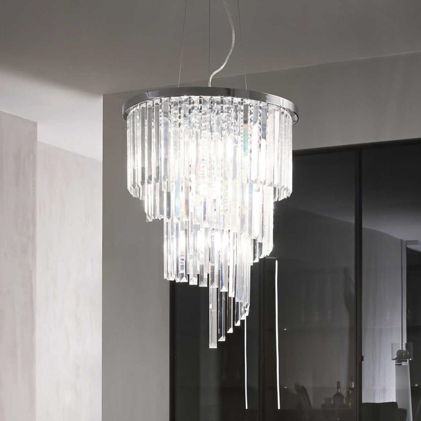 Ideal Lux - Kristall-Kronleuchter an Aufhängung CARLTON 12xE14/40W/230V d 50 cm glänzendes Chrom
