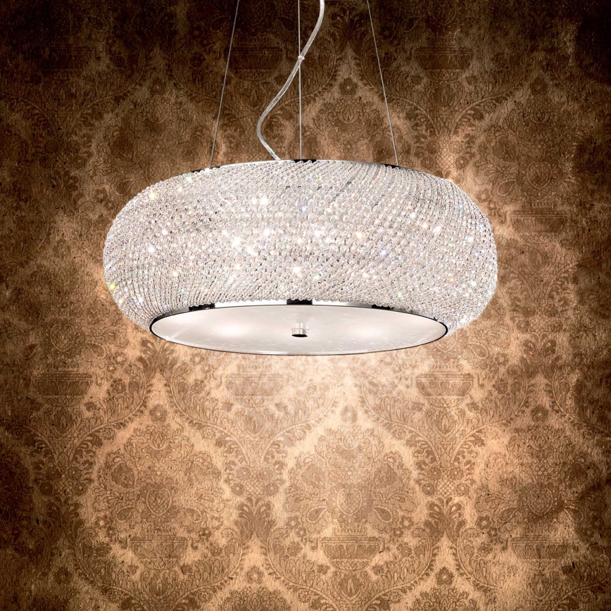 Ideal Lux - Kristall-Kronleuchter an Aufhängung PASHA 14xE14/40W/230V d 65 cm glänzendes Chrom