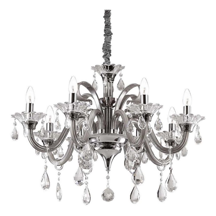 Ideal Lux - Kristall-Kronleuchter an Kette COLOSSAL 8xE14/40W/230V d 78 cm grau/glänzendes Chrom