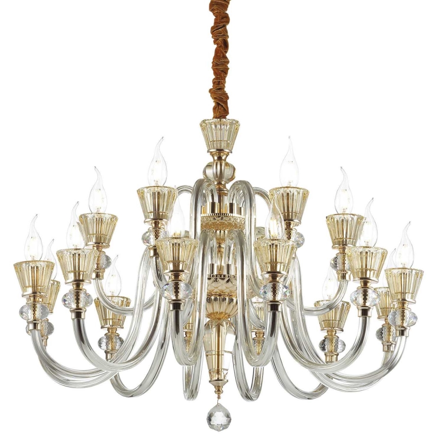 Ideal Lux - Kristall-Kronleuchter an Kette STRAUSS 18xE14/40W/230V d 85 cm Messing