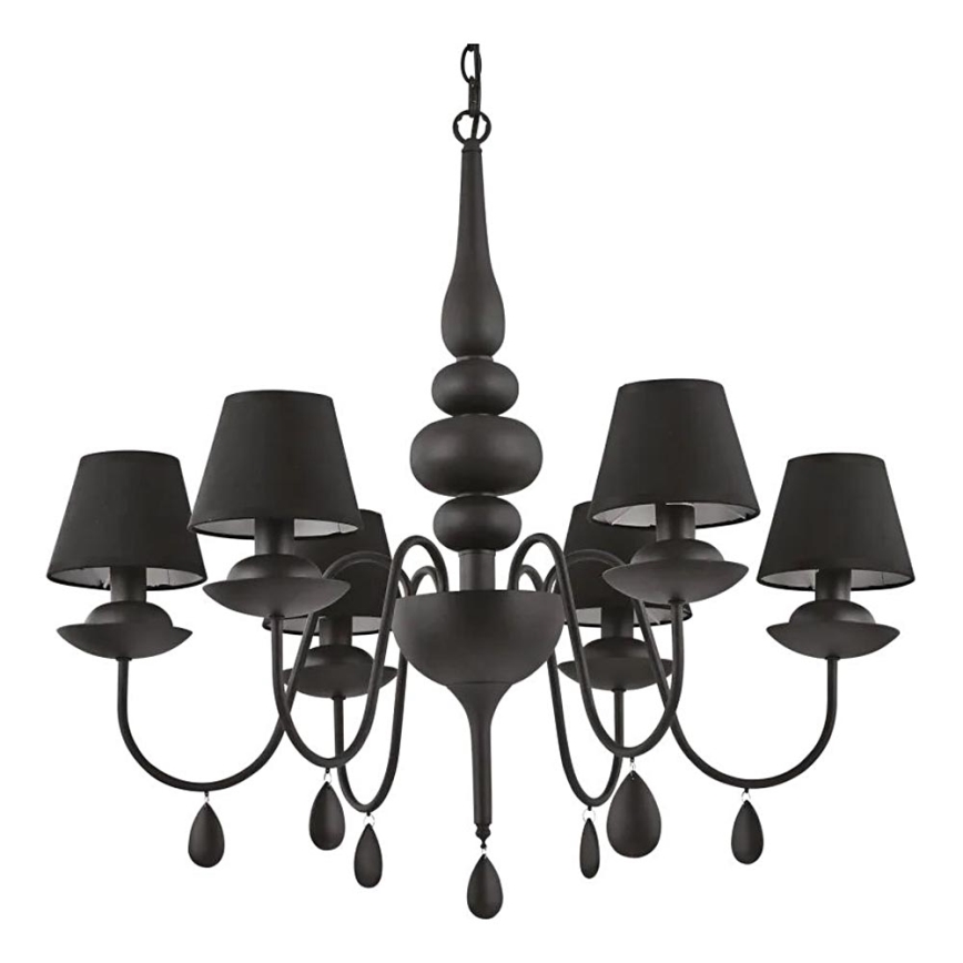 Ideal Lux - Kronleuchter an Kette BLANCHE 6xE14/4W/230V d 75 cm schwarz