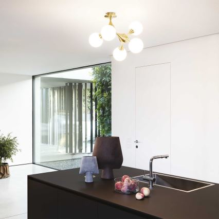 Ideal Lux - Lampadario a soffitto a montaggio superficiale NODI 5xE14/28W/230V 50x55 cm ottone/bianco