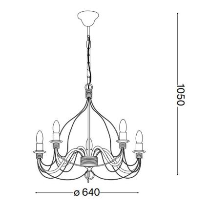 Ideal Lux - Lampadario a sospensione con catena CORTE 5xE14/40W/230V diametro 54 cm rame
