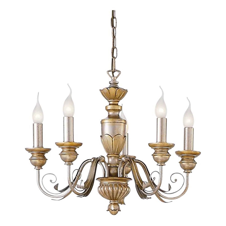 Ideal Lux - Lampadario a sospensione con catena FIRENZE 5xE14/40W/230V diametro 55 cm oro