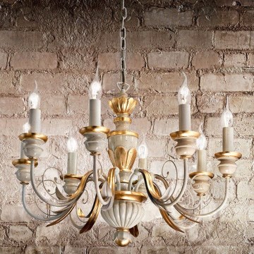 Ideal Lux - Lampadario a sospensione con catena FIRENZE 8xE14/40W/230V diametro 64 cm bianco/oro