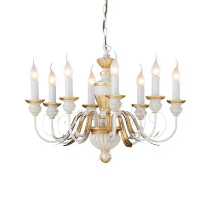 Ideal Lux - Lampadario a sospensione con catena FIRENZE 8xE14/40W/230V diametro 64 cm bianco/oro