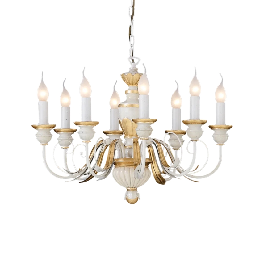 Ideal Lux - Lampadario a sospensione con catena FIRENZE 8xE14/40W/230V diametro 64 cm bianco/oro