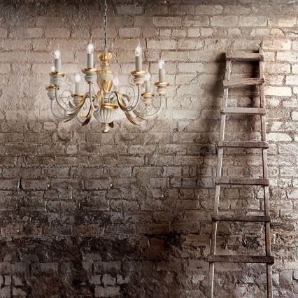 Ideal Lux - Lampadario a sospensione con catena FIRENZE 8xE14/40W/230V diametro 64 cm bianco/oro