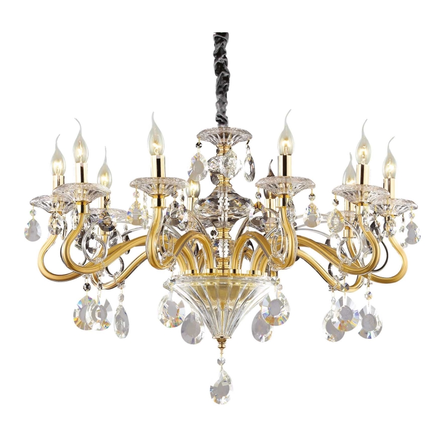 Ideal Lux - Lampadario di cristallo a sospensione con catena NEGRESCO 10xE14/28W/230V diametro 85 cm oro