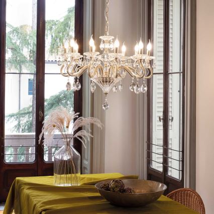 Ideal Lux - Lampadario di cristallo a sospensione con catena NEGRESCO 10xE14/28W/230V diametro 85 cm oro