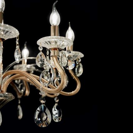 Ideal Lux - Lampadario di cristallo a sospensione con catena NEGRESCO 10xE14/28W/230V diametro 85 cm oro