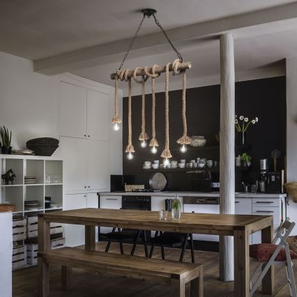Ideal Lux - Lampadario a sospensione con filo CANAPA 6xE27/15W/230V marrone