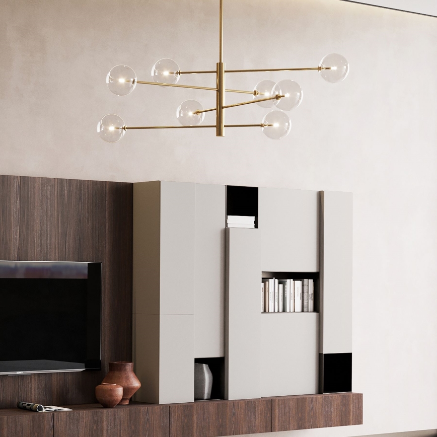 Ideal Lux - Lampadario a sospensione con supporto rigido LED EQUINOXE 8xG4/2W/230V diametro 128 cm ottone/limpido