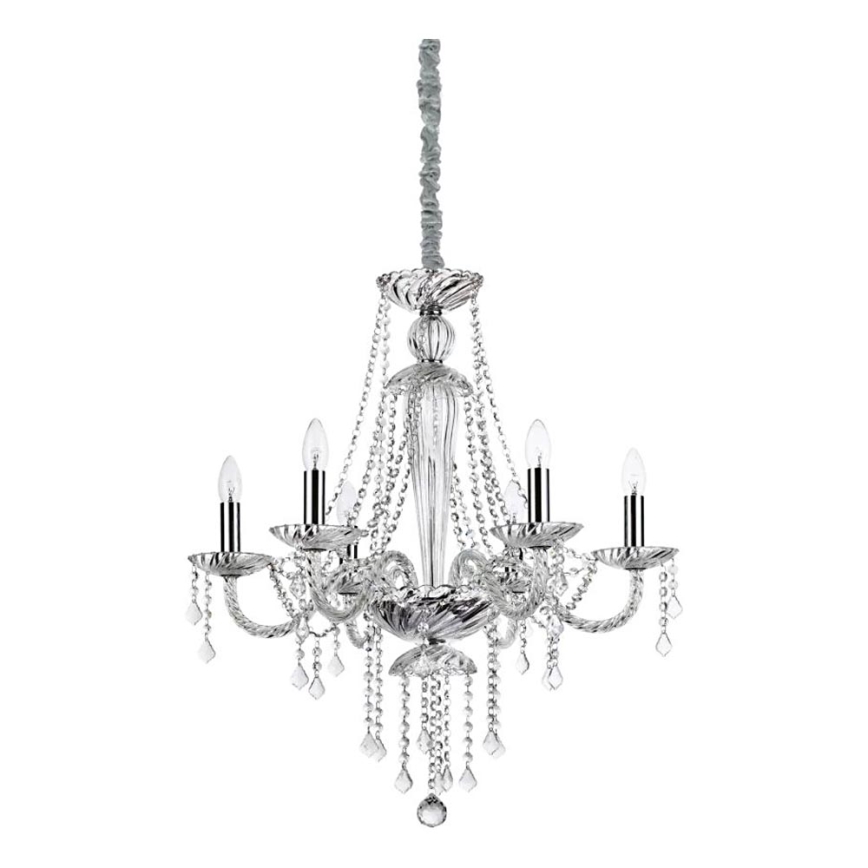 Ideal Lux - Lampadario di cristallo a sospensione con catena AMADEUS 6xE14/40W/230V diametro 67 cm limpido