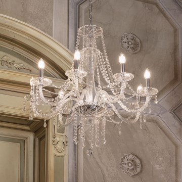 Ideal Lux - Lampadario di cristallo a sospensione con catena AMADEUS 8xE14/40W/230V diametro 80 cm limpido