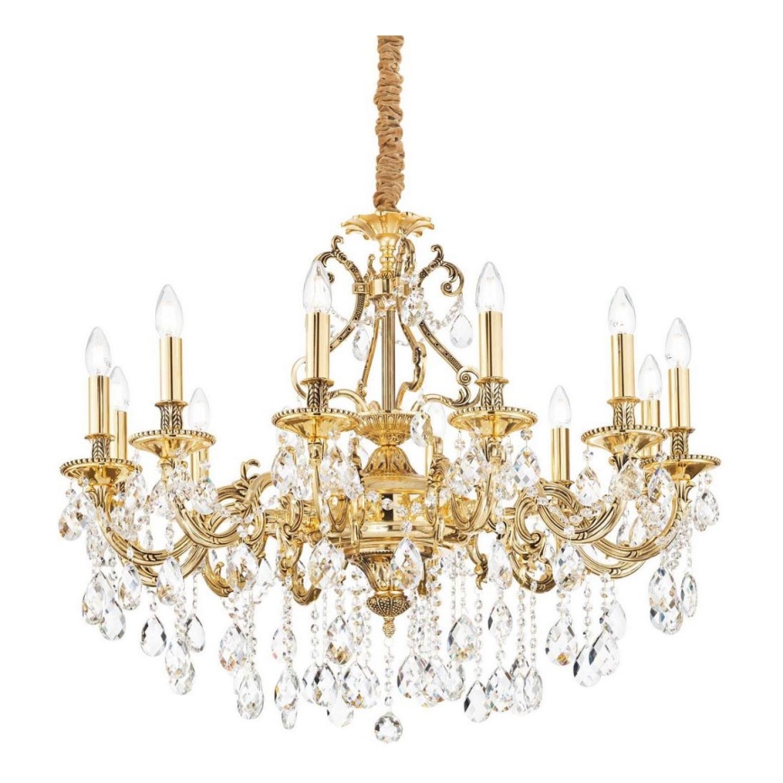 Ideal Lux - Lampadario di cristallo a sospensione con catena GIOCONDA 12xE14/40W/230V diametro 90 cm oro