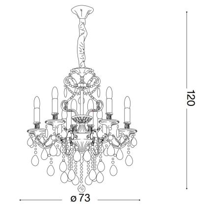 Ideal Lux - Lampadario di cristallo a sospensione con catena GIOCONDA 8xE14/40W/230V diametro 73 cm oro