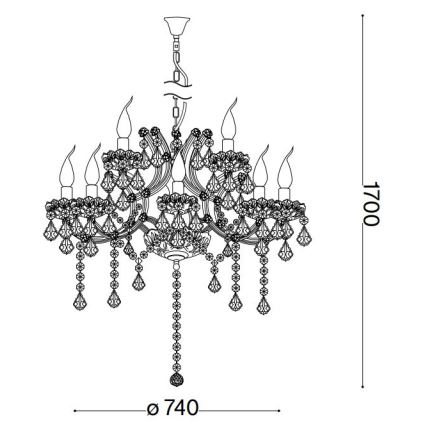 Ideal Lux - Lampadario di cristallo a sospensione con catena NAPOLEON 12xE14/40W/230V diametro 74 cm cromo lucido