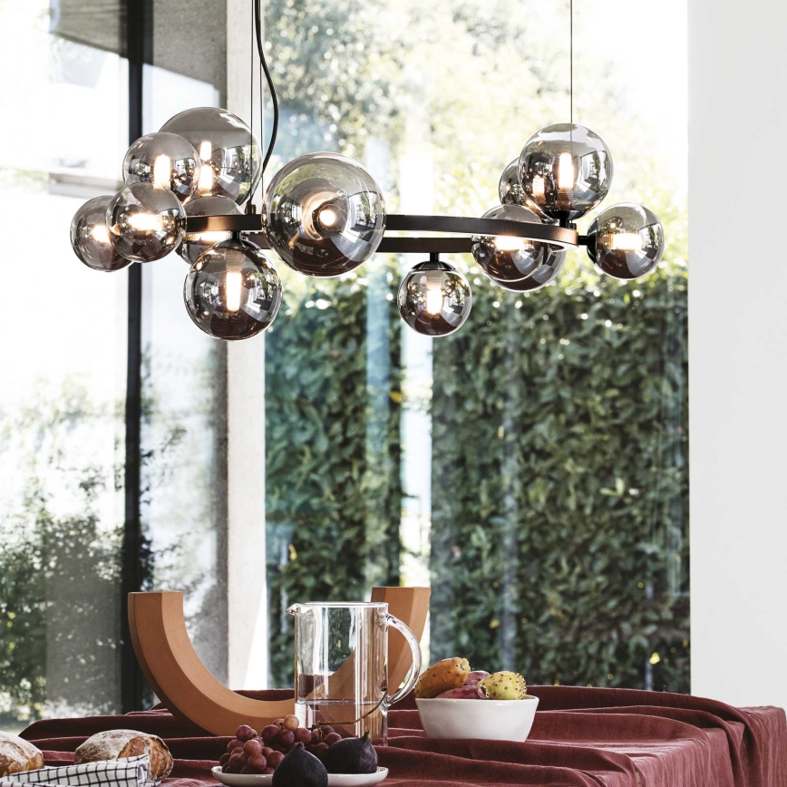 Ideal Lux - Lampadario LED a sospensione con filo PERLAGE 14xG9/3W/230V diametro 85 cm nero/fumé