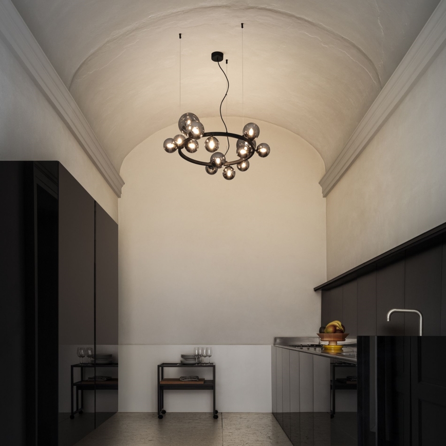 Ideal Lux - Lampadario LED a sospensione su cavi PERLAGE 14xG9/3W/230V Ø 85 cm nero/nero fumé
