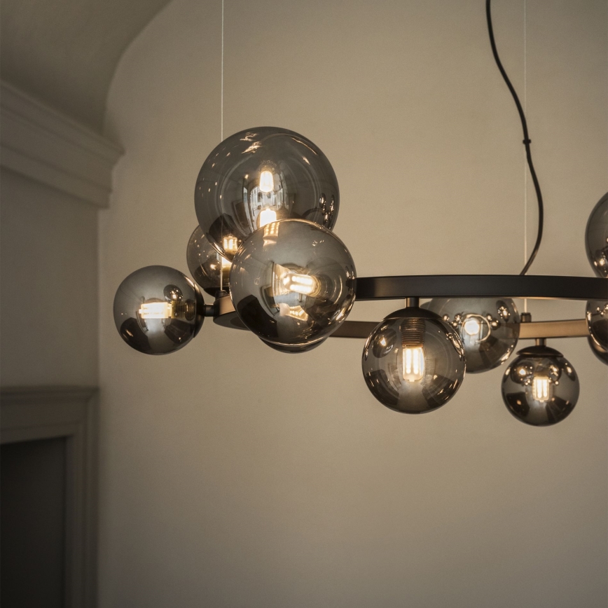 Ideal Lux - Lampadario LED a sospensione su cavi PERLAGE 14xG9/3W/230V Ø 85 cm nero/nero fumé